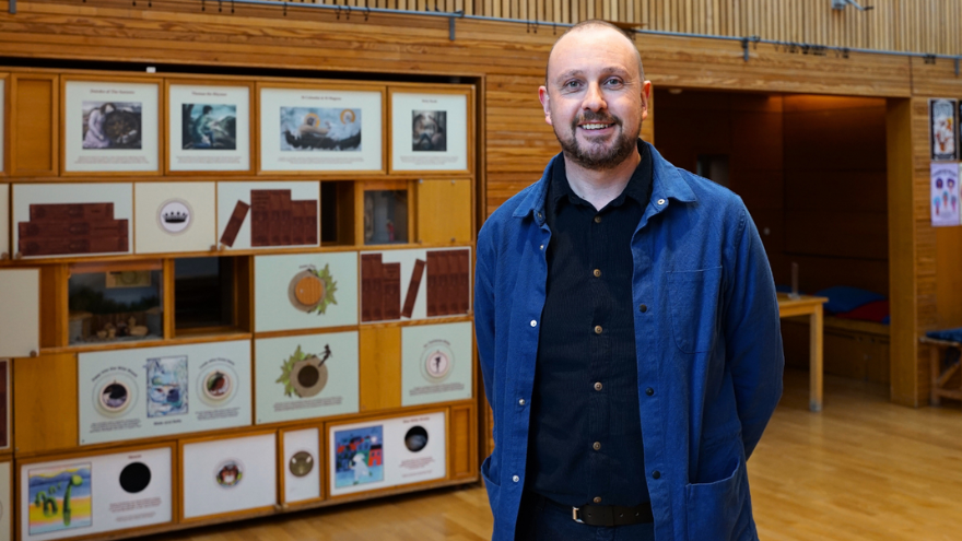Daniel Abercrombie standing in the Storytelling Court at the Scottish Storytelling Centre