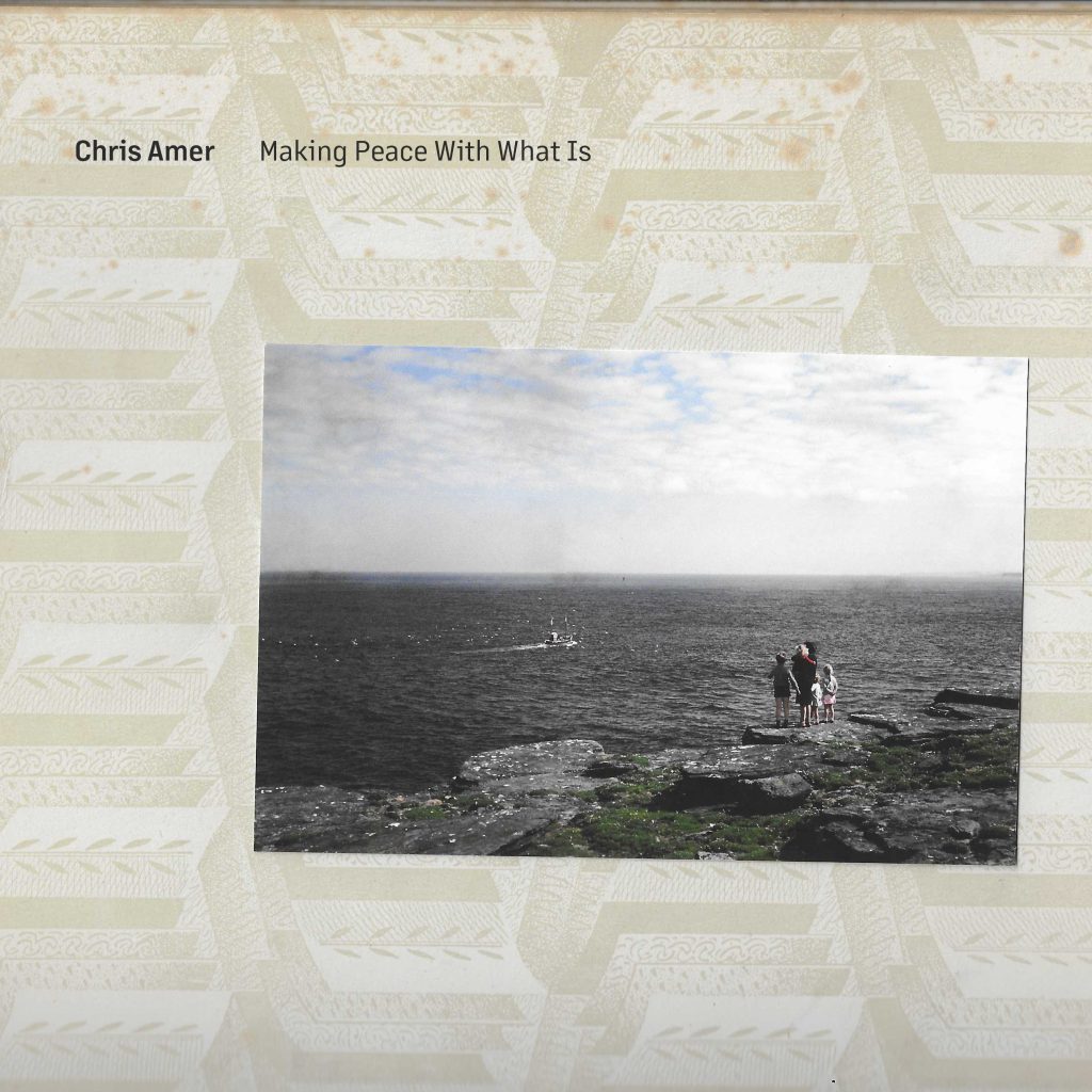The album cover art of Chris Amer's debut album 'Making Peace With What Is' features a picture of a grandmother and her four children stood on a rock looking out to sea and the horizon.